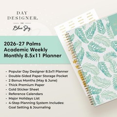 Blue Sky Day Designer 2026-2027 Weekly and Monthly Academic Year Planner Cale…