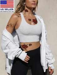 32Pcs Red Temporary Rose Flower Arm & Leg Tattoo Stickers, Sexy Stripper Chest &
