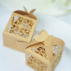 GOLD 25 Lacer Cut Lace Design FAVOR BOXES with Butterfly Top Party Decorations