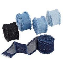 8.5 Yds x 1-5/8 inch 5 Colors Denim Ribbon, Rustic Frayed Fringes Fabric