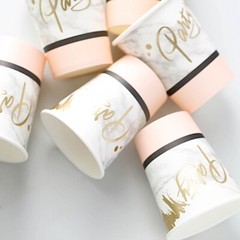 WHITE BLUSH 24 Marble 9 oz All Purpose PAPER CUPS Party Catering Decorations