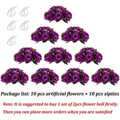 BLOSMON Flower Balls Wedding Rose Centerpieces 10 Pcs Purple Fake Flowers wit…
