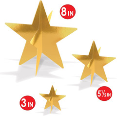 Gold 3-D Foil Star Centerpieces, 9-Count – Metallic Starry Table Decorations in