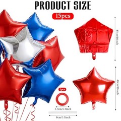 Red White and Blue Star Balloons 15pcs 18Inch 4th of July Red Blue White