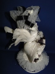 New Elegant Vintage Love Birds, double bells, black floral and white lace #55