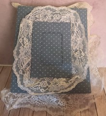 VTG Blue Floral Fabric Lace Photo Album Cottagecore Shabby Chic Slip-In Pages