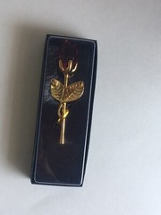 Gold Stem Red Rose in a box Wedding Favor Gold Tone Red Crystal 3.5” Length