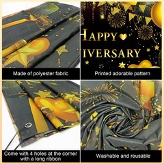 Happy Anniversary Decorations Kit – 5.9×3.6Ft Banner & 18PCS Black, Gold