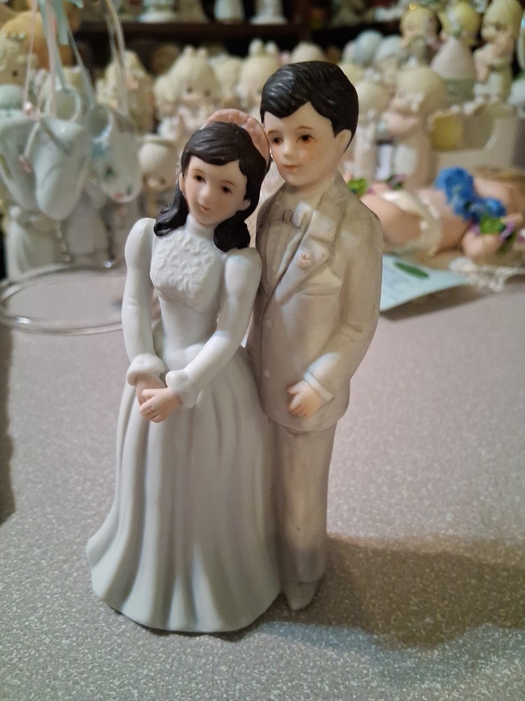 Wedding Cake Topper Couple Vintage 06504 Lefton Porcelain Bride Groom Brunette