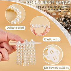 16 Pcs Corsage Wristlet Bracelet Wrist Corsage Prom Elastic Pearl Bands Wedding