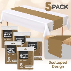 Gold Plastic Disposable Table Runner. 5 Pack 14 x 108 inch. ScallopTable Runn…