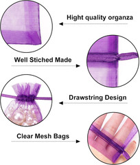 25PCS Purple Organza Bags 5X7 Inches, Sheer Mesh Jewelry Pouches, Organza Gift B