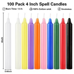 100 Pack 4 Inch Spell Candles, Colored Taper Candles for 4 inches, Multi-100