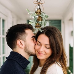 Tigeen Christmas Mistletoe Kiss Decor with Metal Bells and Bow Knots 8.6 Inch…