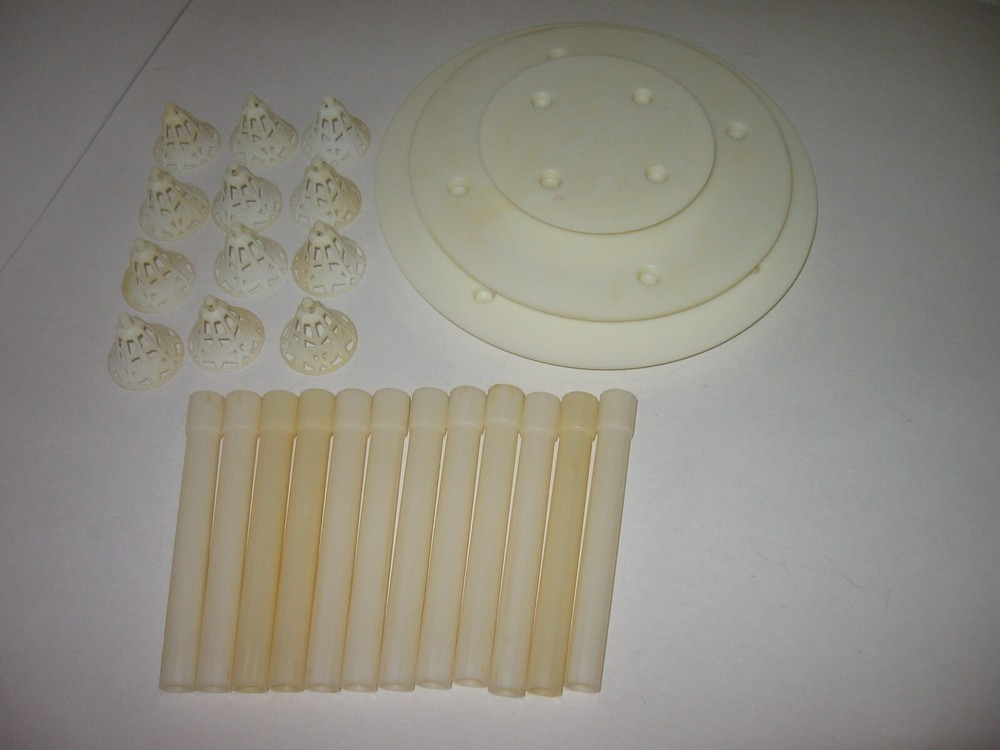 Vintage 3 Tier Cake Stand Separator Plates Pillars Bells 1965 Coast Novelty USA