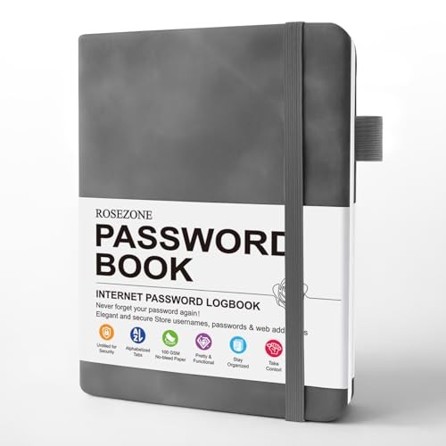 Password Book with Alphabetical Tabs, 4.3″x5.7″ Hardcover Password A6 Grey