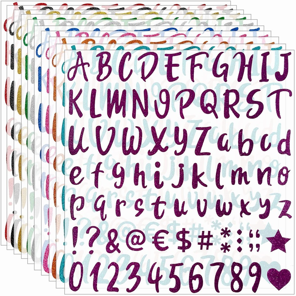 810 Pieces 10 Sheets Self-Adhesive Glitter letter stickers, Alphabet Number S…