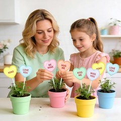12 Pcs Valentine’s Day Decorative Picks Double-Sided Conversation Heart Plant