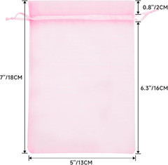 25PCS Pink Drawstring Organza Bags 5×7 inches, Sheer Mesh Jewelry Pouches, Organ
