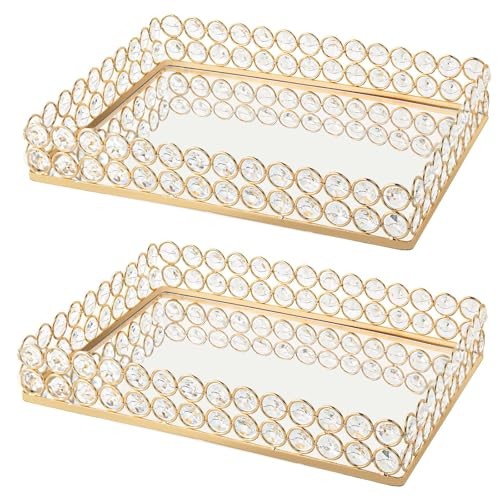 Pcs Metal Crystal Mirror Tray – 11.»x8.1″ Table Centerpieces Tray, Multi 2 Gold