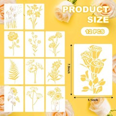 12 PCS Flower Stencils Reusable Rose Sunflower Hibiscus Templates Floral Draw…