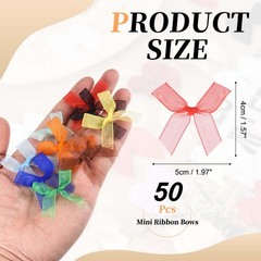 52 Pcs Mini Ribbon Bows, 2″ Tiny Bows Organza for Crafts, Mixed Colors