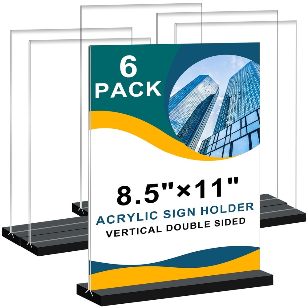 6Pack Acrylic Sign Holder 8.5×11 Vertical ,Clear Sign Holder Double-Sided ,Pl…