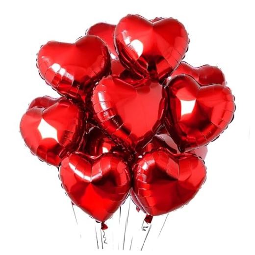 15Pcs Heart Balloons Helium 18 Inch Heart Shaped Foil Balloons for Red