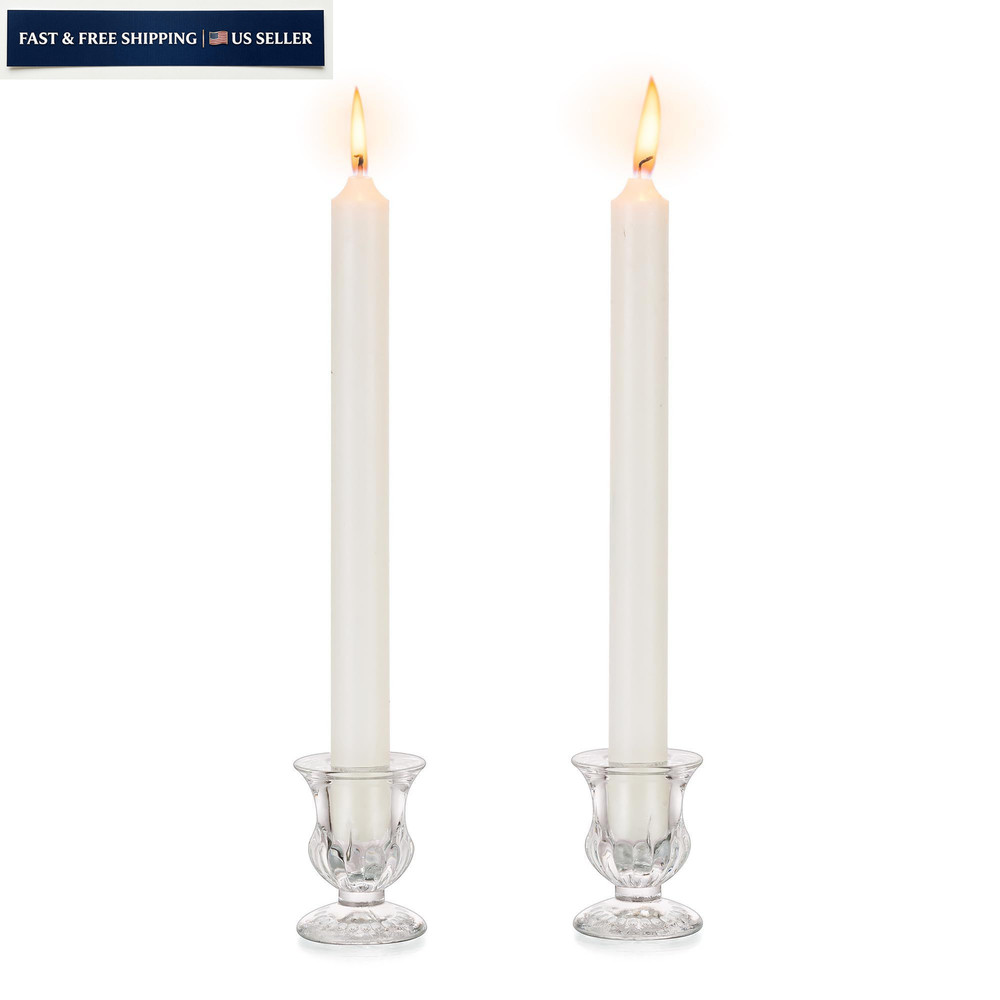 Inweder Glass Taper Candle Holders: Crystal Clear Candlestick 2Pcs,