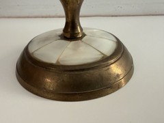 Vintage Brass & Mother of Pearl Inlay Candlestick Holder – Mid Century Boho