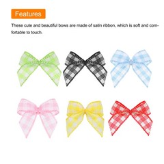 120Pcs Mini Gingham Ribbon Bow 1″ Checkered Fabric Satin Ribbon Bows 6 Colors