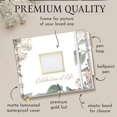 Elegant White Funeral Guest Book , 10 x 8 Inches 120 Pages Guest Book for Fun…