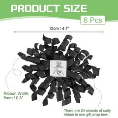 6 Pcs 4 Inch Grosgrain Curly Bows for Gift Wrapping Self-Adhesive Ribbon Black