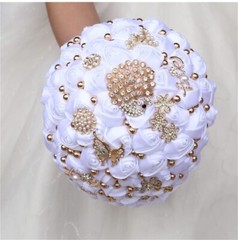 Waterfall Wedding Bouquet Luxury Silk Rose Cascading Flower Bunch Gold Diamonds
