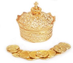 Elegant Gold Crown Wedding Arras with 13 Coins Set 2.5” X X 2.25”, gold