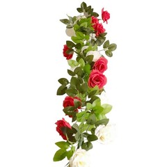 2 RED IVORY 7 ft long Silk Rose Wedding Garland Leaves Bendable Wire Vines Home
