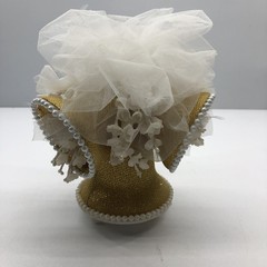 Vintage 60s Wedding Cake Topper Coast Novelty Co Bells Flowers Tulle Gold 6 inch