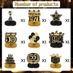 Refavor 55th Birthday Decorations for Men – 9PCS Vintage Black Gold