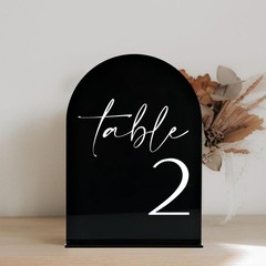 Black Arch Acrylic Table Numbers 1-25, 5×7″ with Stands, Minimalist Style, Bl…
