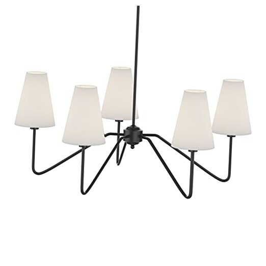 ;30″ Dia 5-Arm Classic Chandeliers Matt Black with White Black/White Shade