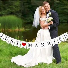 JUST Married Wedding Banner Set, Decorations for Reception, Red