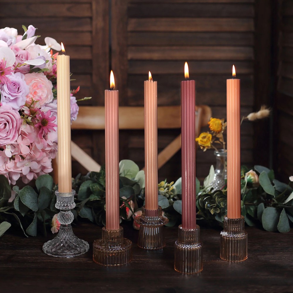ASSORTED NATURAL 5 Ribbed Design 9″ Unscented Premium Wax Taper CANDLES Party