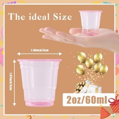 100ct 2oz Mini Clear Shot Glasses, Disposable Small Plastic Cups for Pink