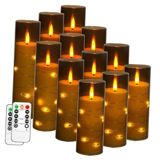 Flameless Candles with Recessed String Light, Battery Operated Grey#12*1