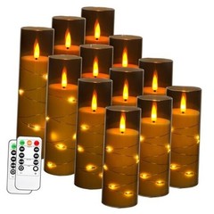 Flameless Candles with Recessed String Light, Battery Operated Grey#12*1