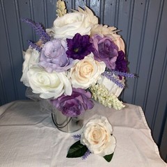 2pc Purple Lilac Champagne And Peach Destination Bouquet And Boutonniere