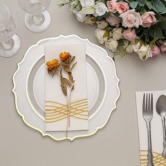 20 CLEAR 10.5″ Round Plastic Dinner Plates GOLD Scalloped Rim Events