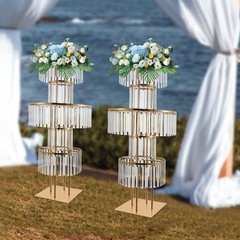 Gold+Clear 2PCS Flower Stand, Crystal Flower Stand, 5-tier Crystal Flower Stand