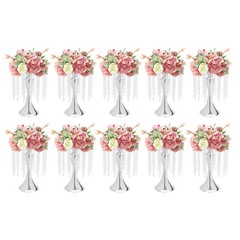 10PCS Silver Vases Wedding Centerpieces Flower Stand Table Decor w/Crystal Beads
