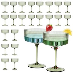 24Pcs Plastic Ribbed Martini Glasses – 10oz – Disposable – Champagne Green